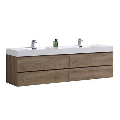 Bliss 72" Butternut Wood Wall Mount Double Sink Modern Bathroom Vanity