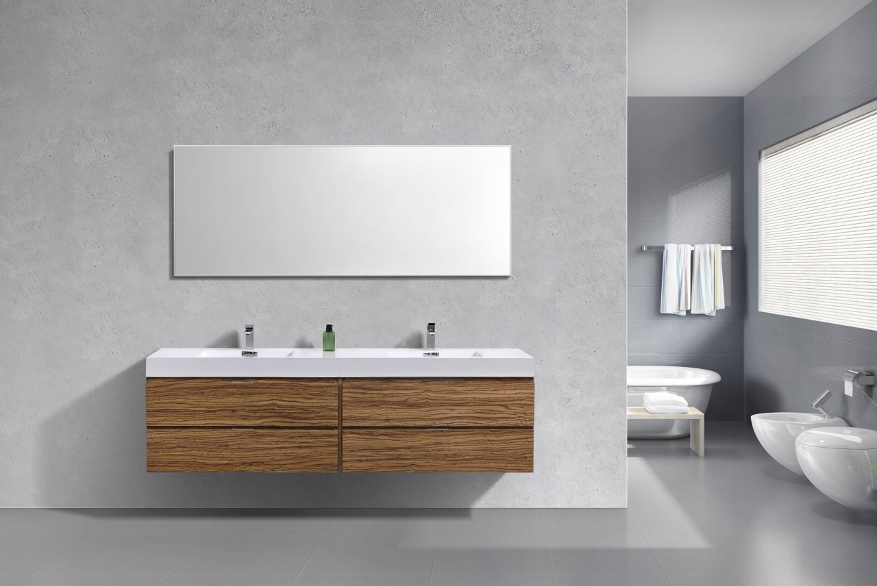 Bliss 72" High Glossy Chestnut Wood Wall Mount Double Sink Modern Bathroom Vanity