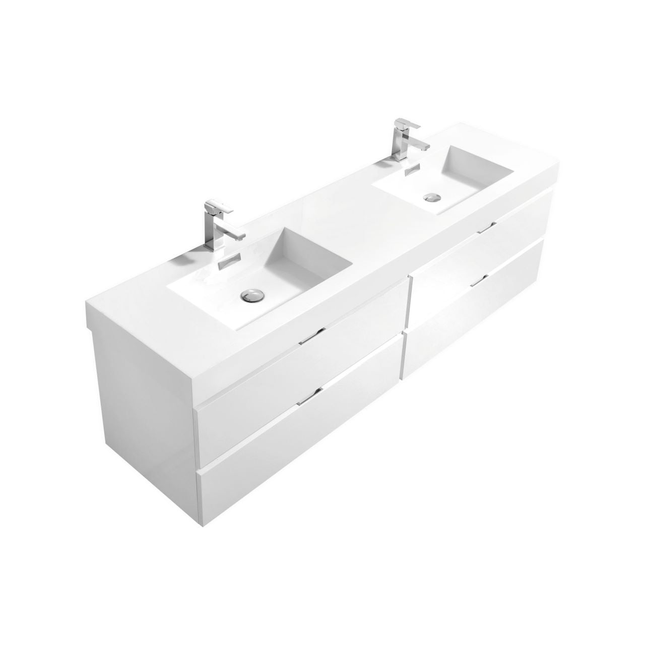 Bliss 72" High Gloss White Wall Mount Double Sink Modern Bathroom Vanity