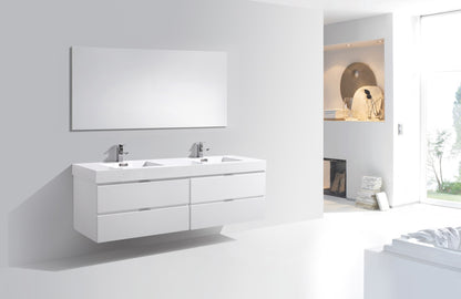 Bliss 72" High Gloss White Wall Mount Double Sink Modern Bathroom Vanity - Restock ETA Mid Sept