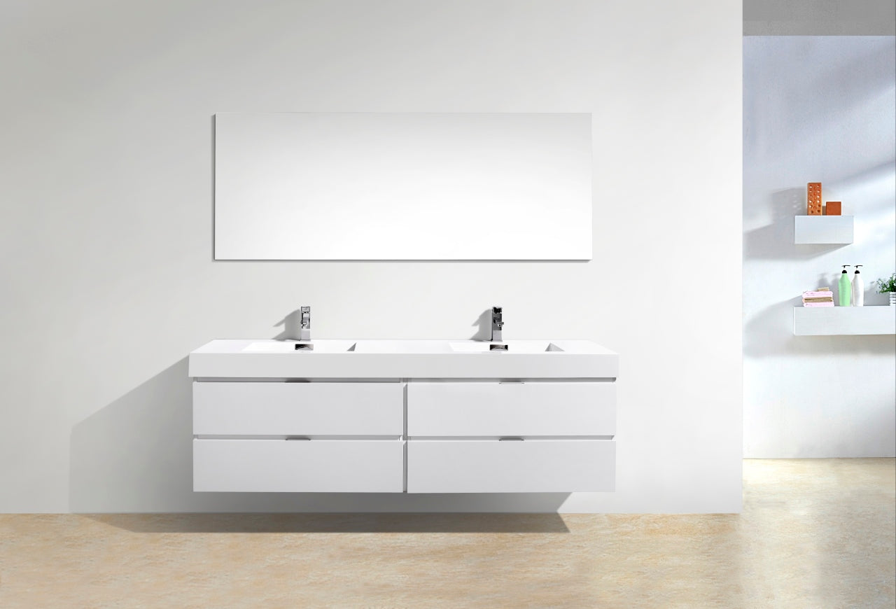 Bliss 72" High Gloss White Wall Mount Double Sink Modern Bathroom Vanity
