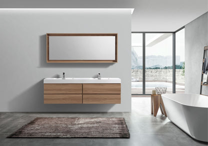 Bliss 71" Honey Oak Wood Wall Mount Double Sink Modern Bathroom Vanity- Restock ETA Mid Oct