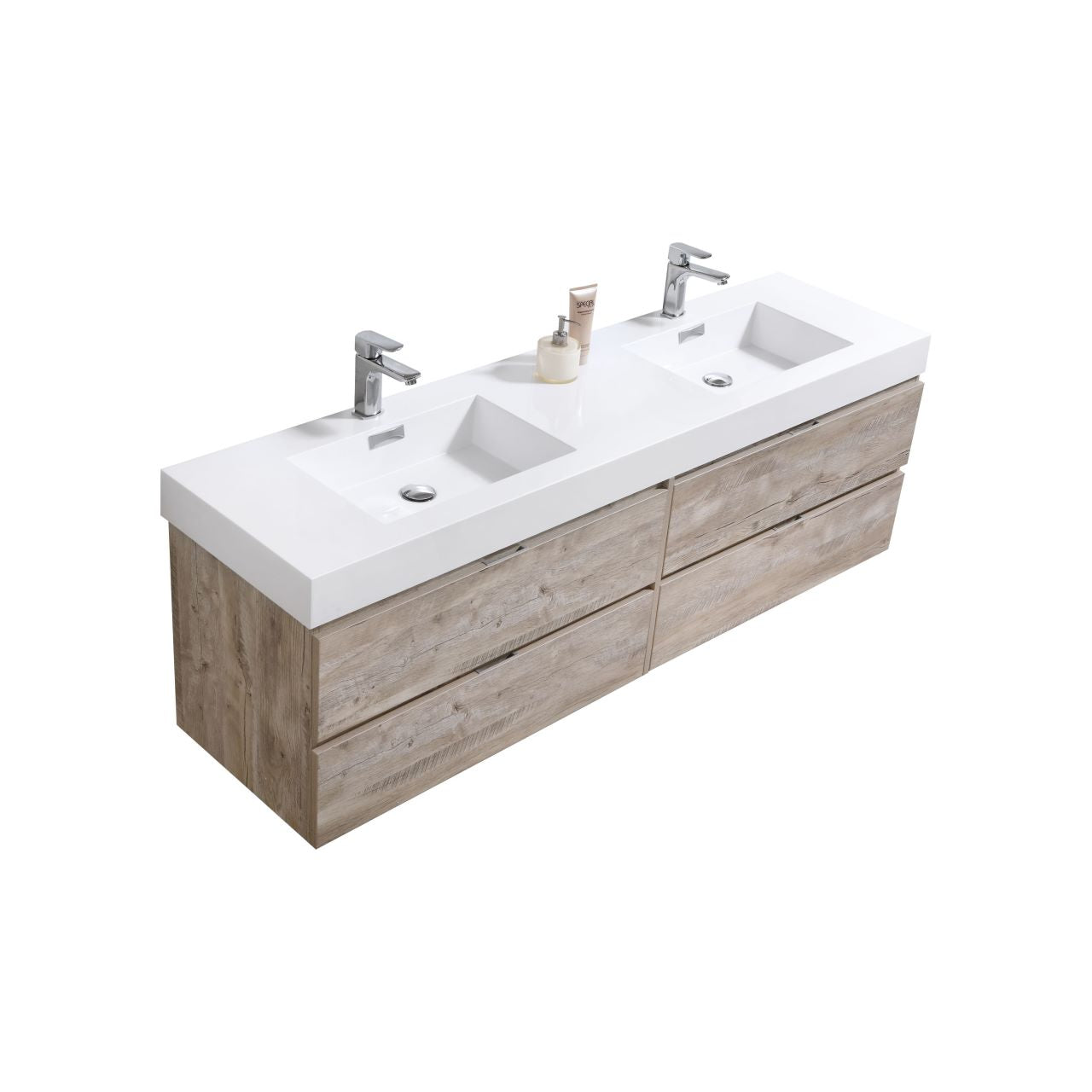 Bliss 72" Nature Wood Wall Mount Double Sink Modern Bathroom Vanity