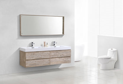 Bliss 72" Nature Wood Wall Mount Double Sink Modern Bathroom Vanity