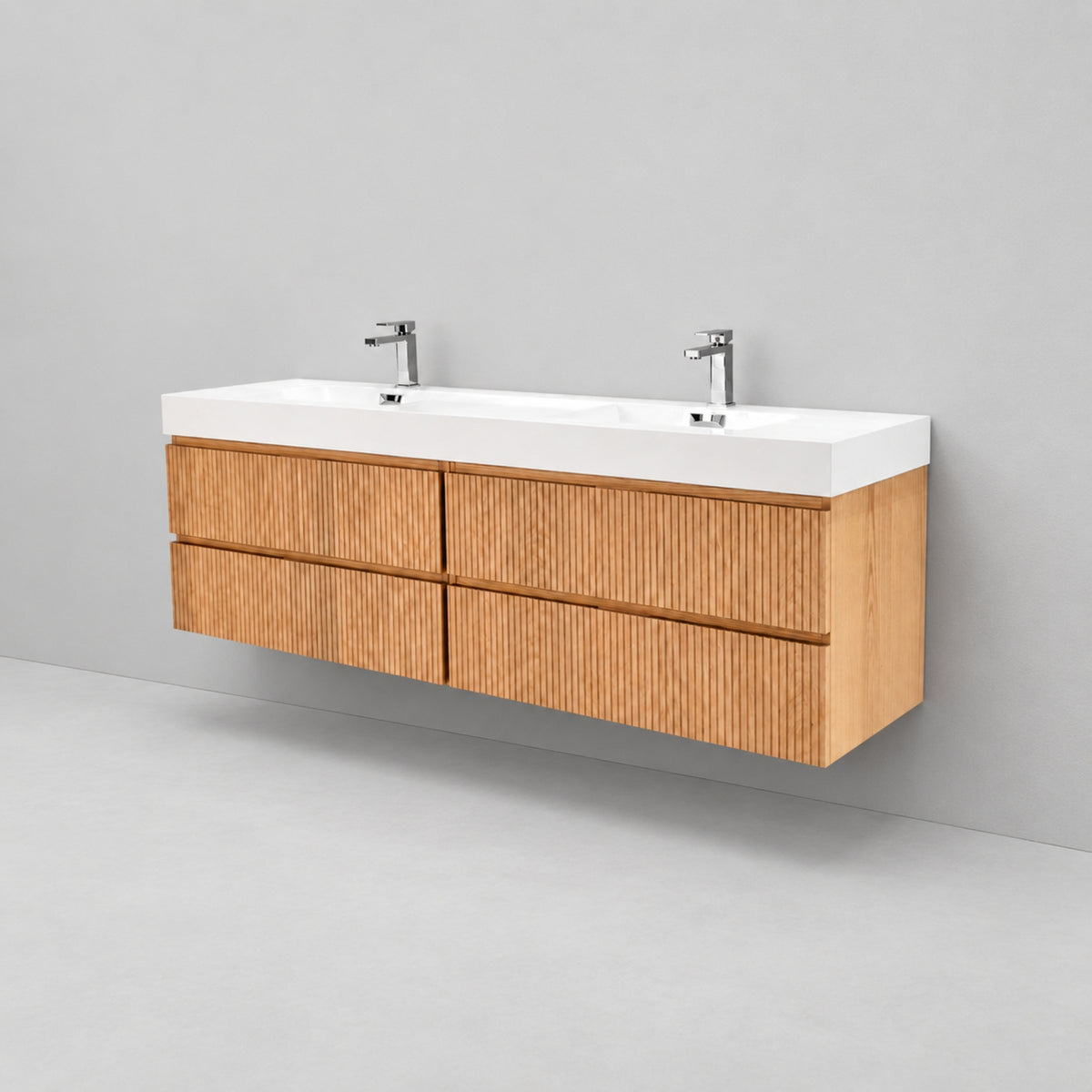 Bliss 72" Fluted Oakwood Double Sink Wall Mount Vanity -  ETA Earlier Nov