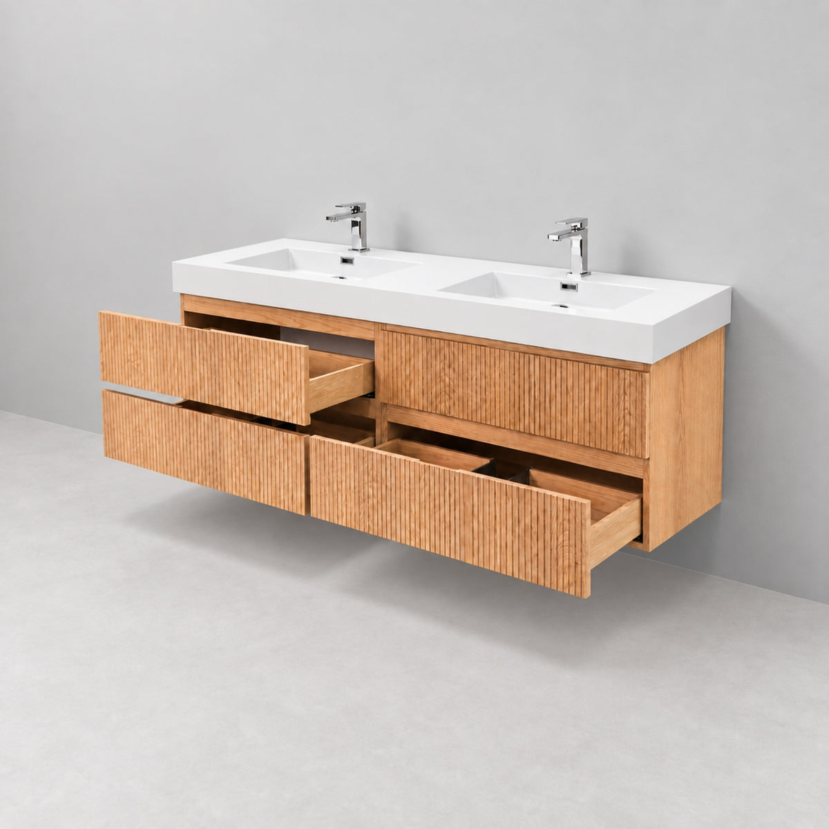 Bliss 72" Fluted Oakwood Double Sink Wall Mount Vanity -  ETA Earlier Nov