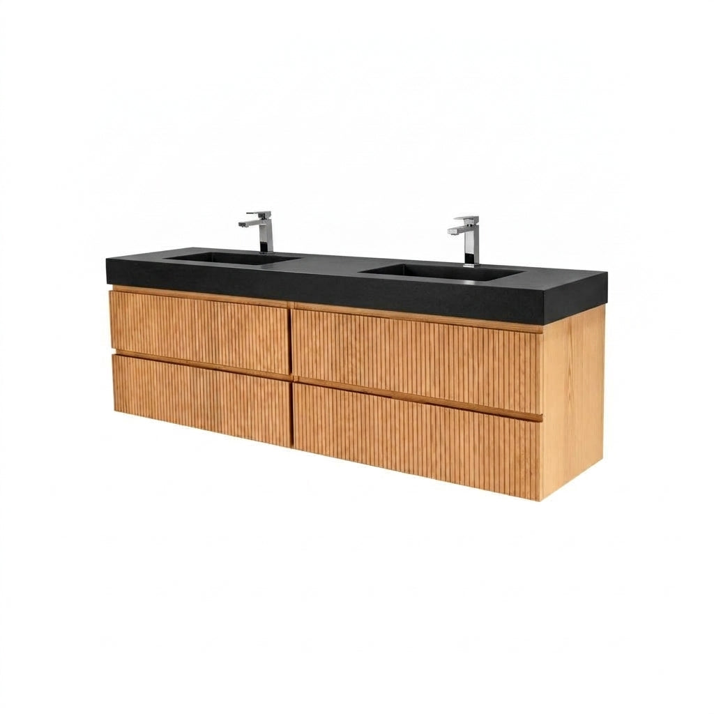 Bliss 72" Fluted Oakwood Double Sink Wall Mount Vanity -  ETA Earlier Nov