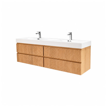 Bliss 72" Fluted Oakwood Double Sink Wall Mount Vanity -  ETA Earlier Nov