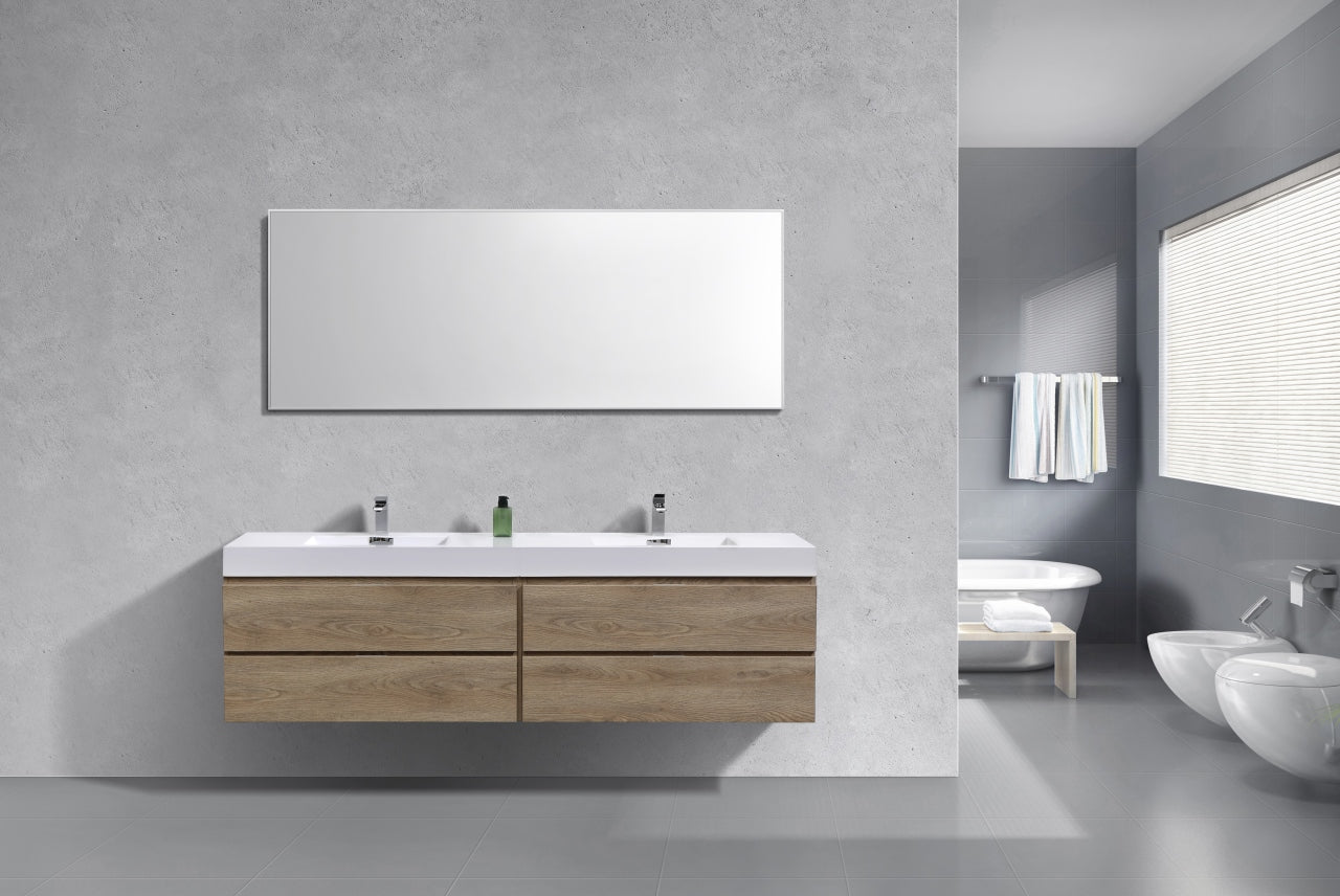 Bliss 80" Butternut Wood Wall Mount Double Sink Modern Bathroom Vanity