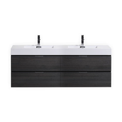 Bliss 80" Black Wood Wall Mount  Double Sink Modern Bathroom Vanity