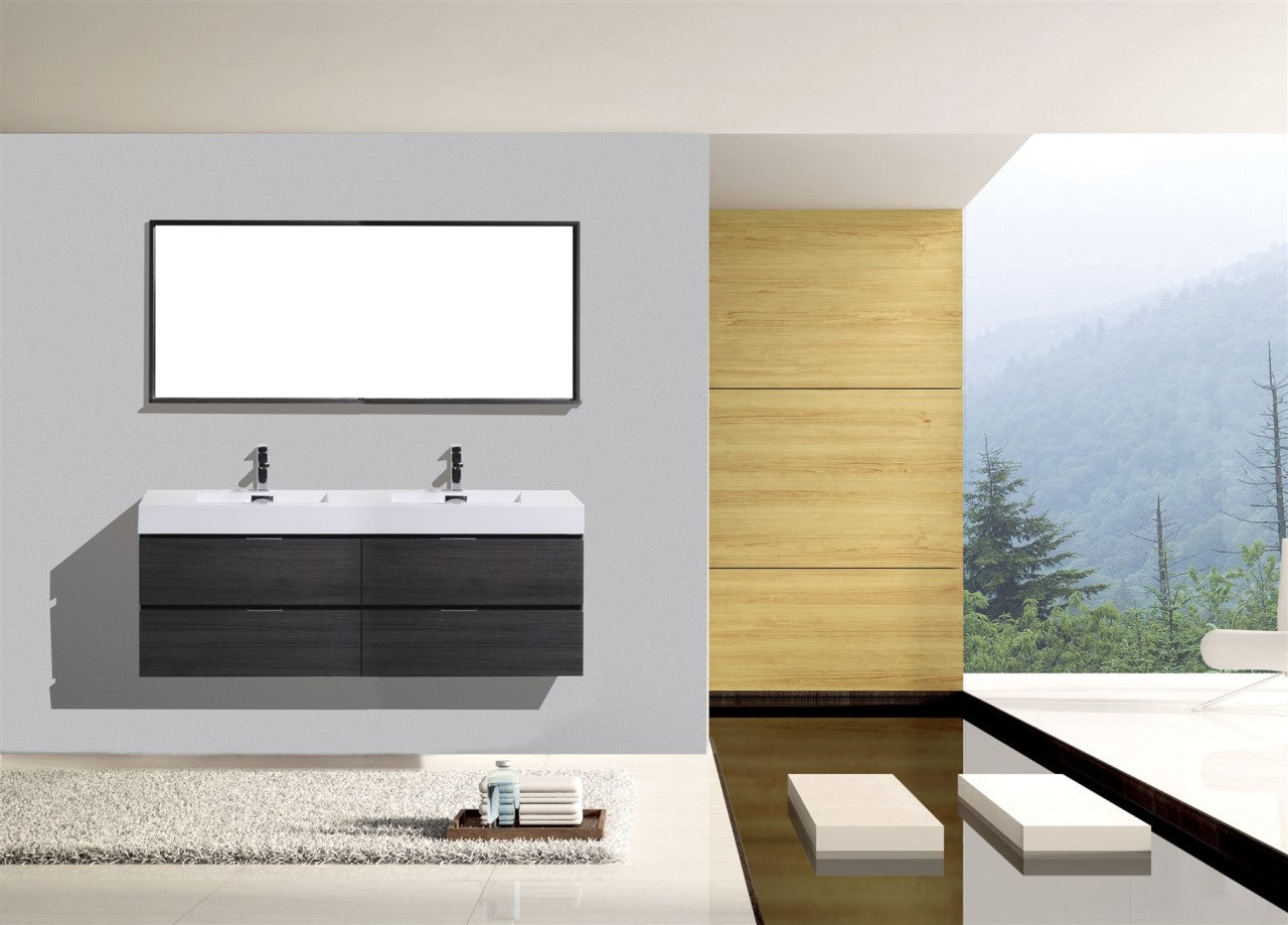 Bliss 80" Black Wood Wall Mount  Double Sink Modern Bathroom Vanity