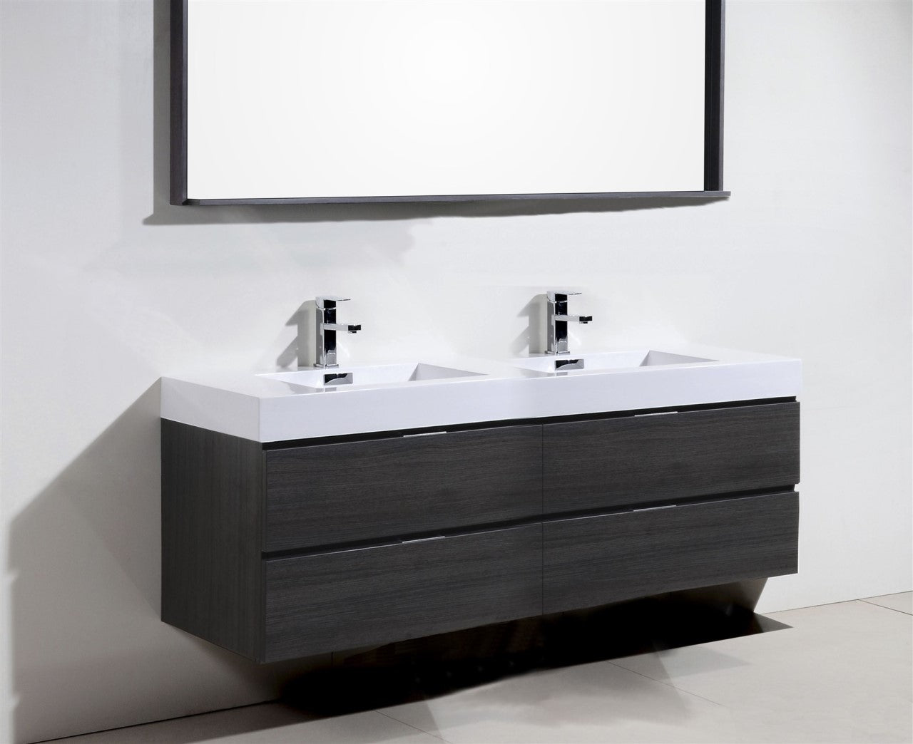Bliss 80" Black Wood Wall Mount  Double Sink Modern Bathroom Vanity