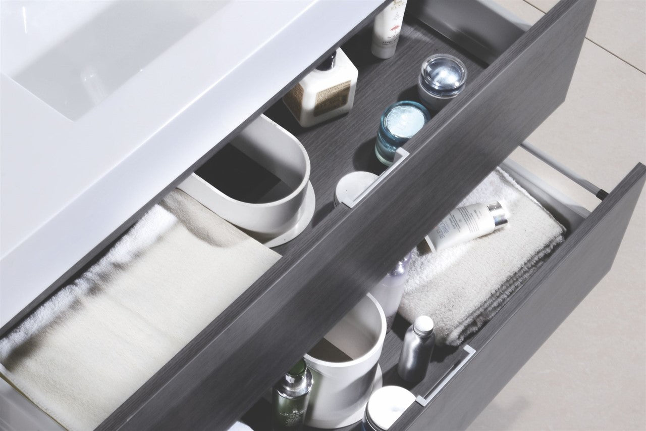 Bliss 80" Black Wood Wall Mount  Double Sink Modern Bathroom Vanity