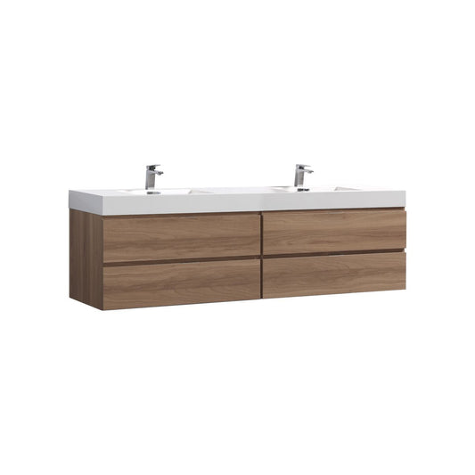 Bliss 80" Honey Oak Wood Wall Mount Double Sink Modern Bathroom Vanity
