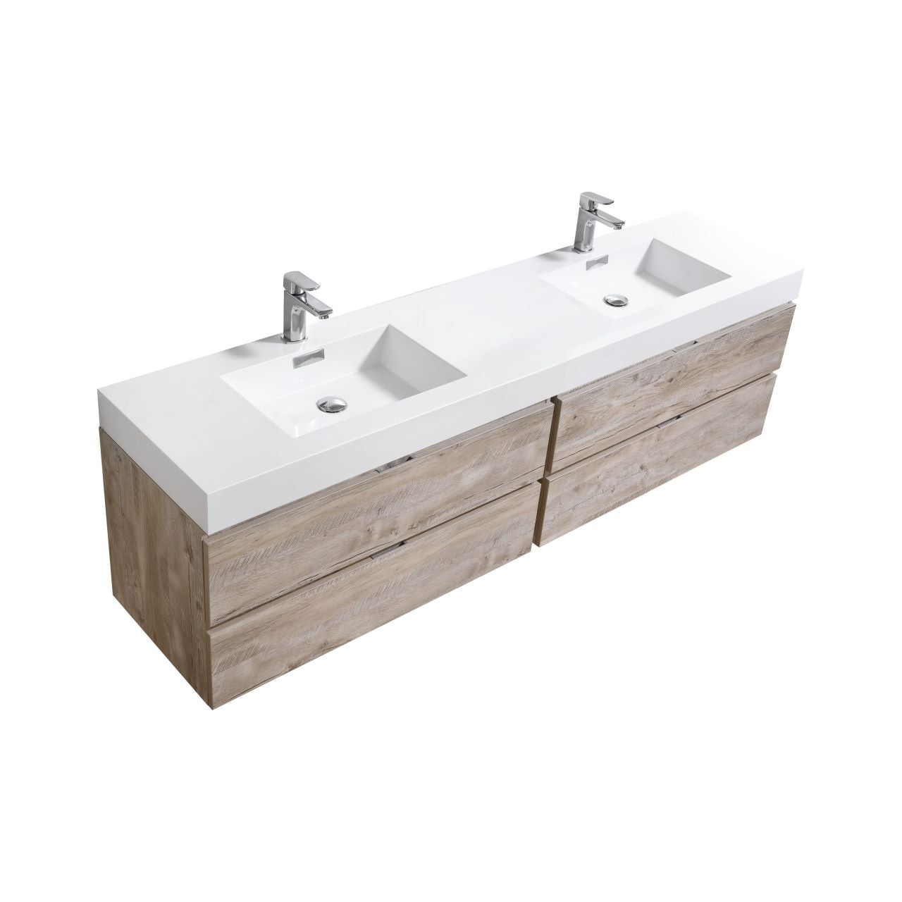 Bliss 80" Nature Wood Wall Mount  Double Sink Modern Bathroom Vanity