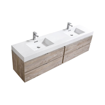 Bliss 80" Nature Wood Wall Mount  Double Sink Modern Bathroom Vanity