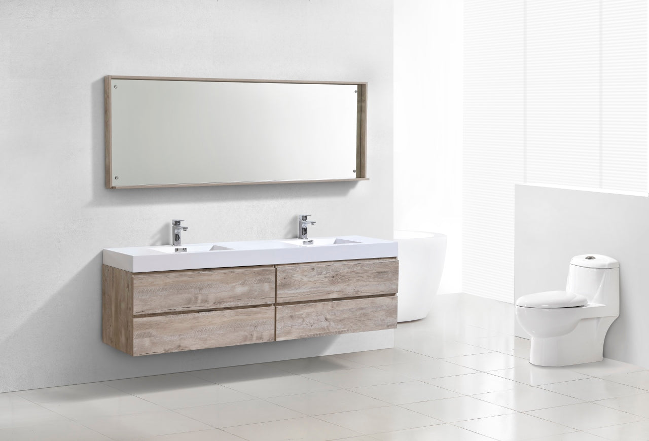 Bliss 80" Nature Wood Wall Mount  Double Sink Modern Bathroom Vanity