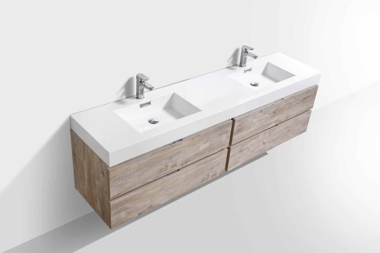 Bliss 80" Nature Wood Wall Mount  Double Sink Modern Bathroom Vanity