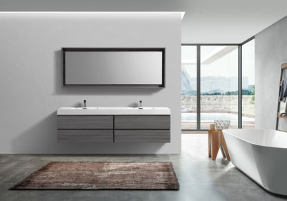 Bliss 80" Vulcan Ash Grey Wood Wall Mount Double Sink Modern Bathroom Vanity