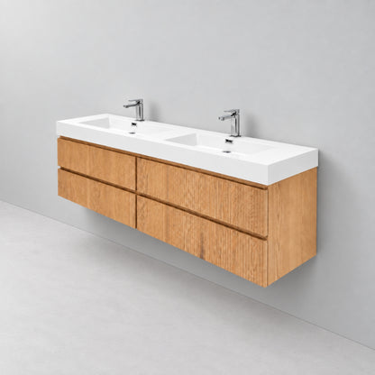 Bliss 80" Fluted Oakwood Double Sink Wall Mount Vanity -  ETA Earlier Nov