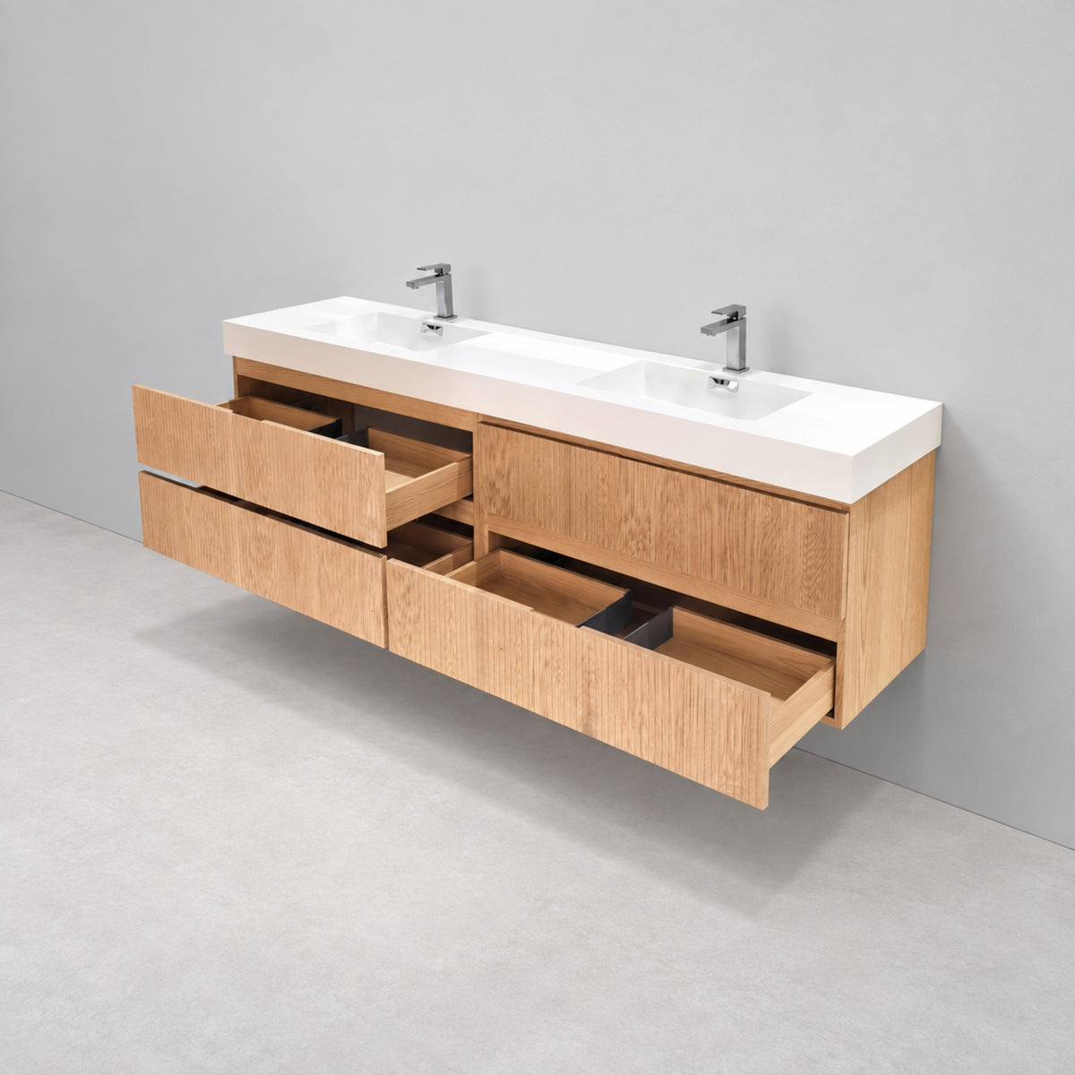 Bliss 80" Fluted Oakwood Double Sink Wall Mount Vanity -  ETA Earlier Nov