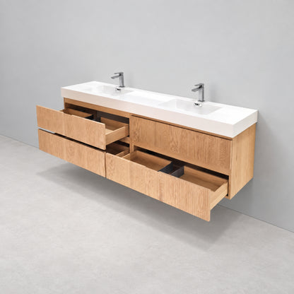 Bliss 80" Fluted Oakwood Double Sink Wall Mount Vanity -  ETA Earlier Nov