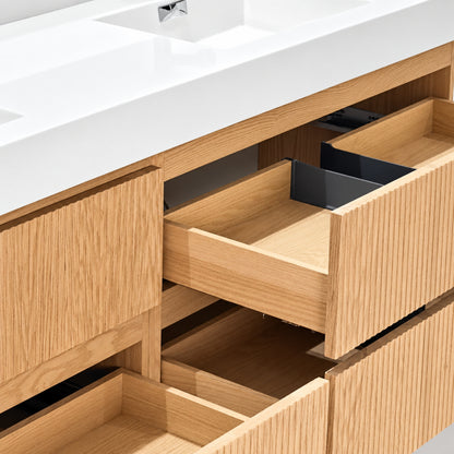 Bliss 80" Fluted Oakwood Double Sink Wall Mount Vanity -  ETA Earlier Nov
