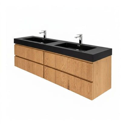 Bliss 80" Fluted Oakwood Double Sink Wall Mount Vanity -  ETA Earlier Nov
