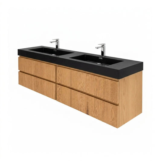 Bliss 80" Fluted Oakwood Double Sink Wall Mount Vanity -  ETA Earlier Nov