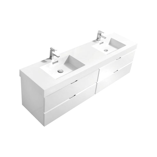 Bliss 80" High Gloss White Wall Mount Double Sink Modern Bathroom Vanity