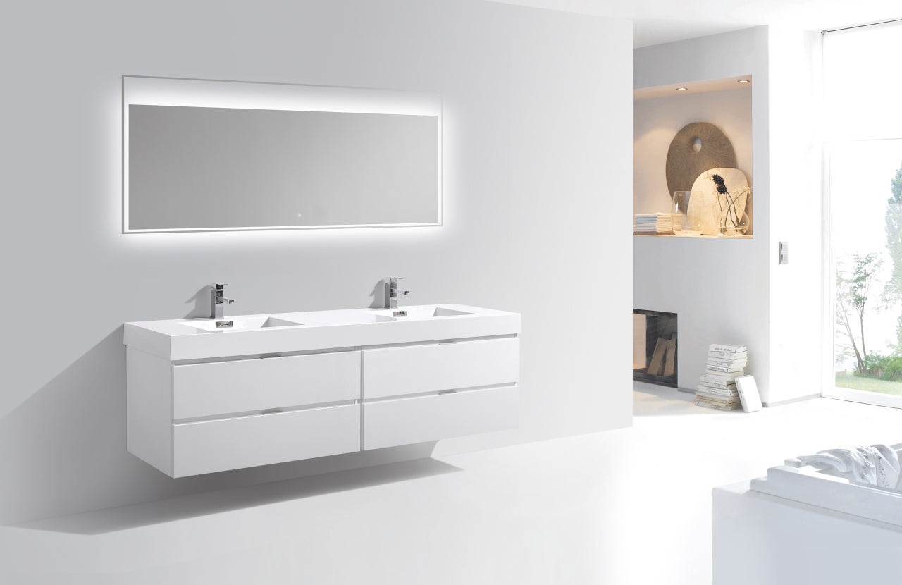 Bliss 80" High Gloss White Wall Mount Double Sink Modern Bathroom Vanity