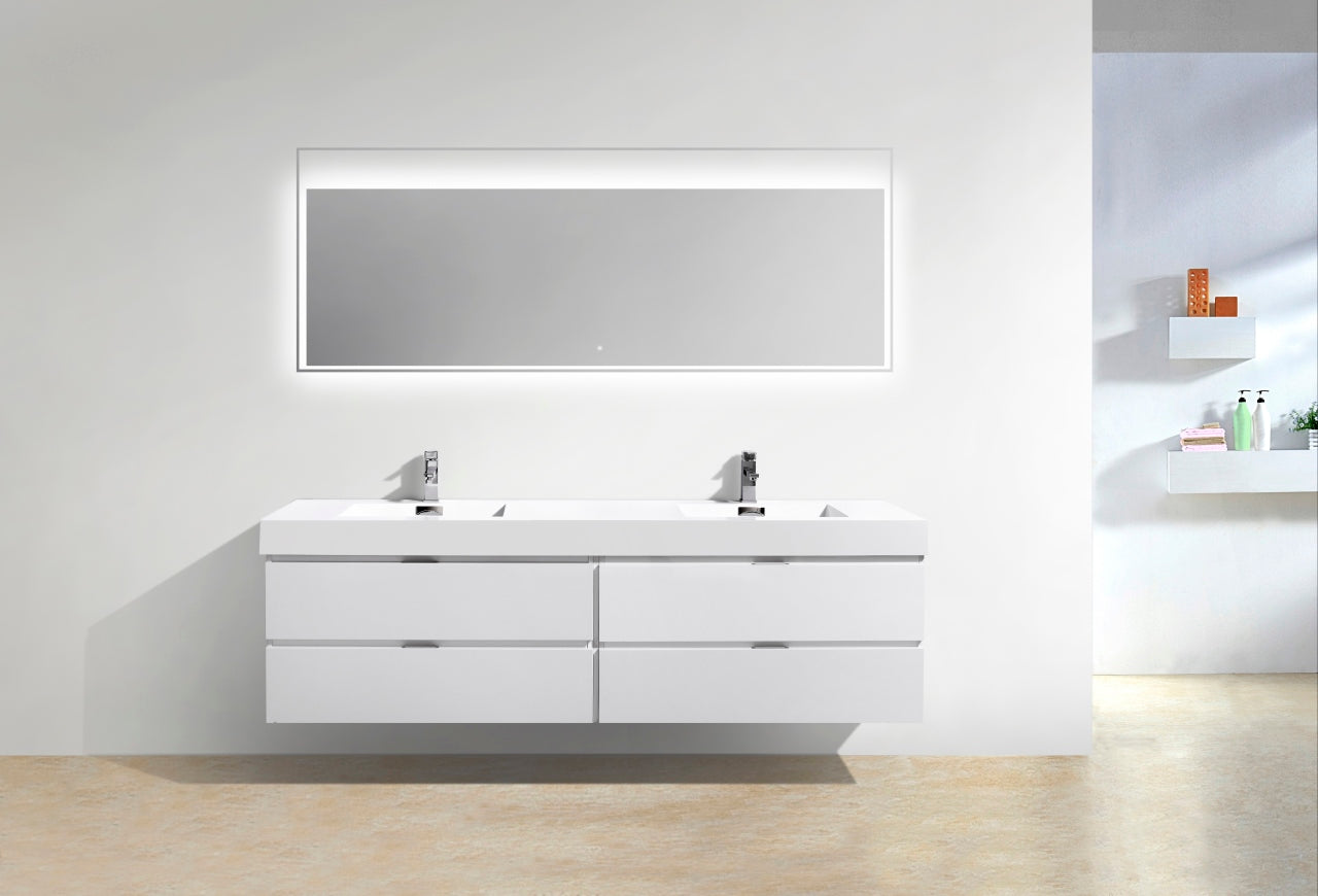 Bliss 80" High Gloss White Wall Mount Double Sink Modern Bathroom Vanity