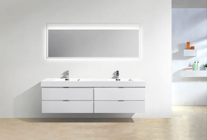 Bliss 80" High Gloss White Wall Mount Double Sink Modern Bathroom Vanity