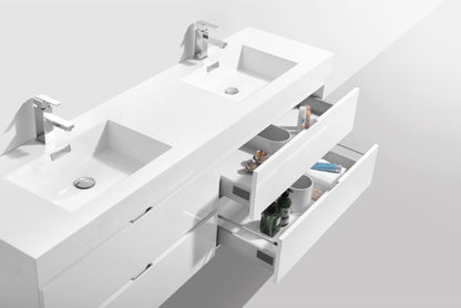 Bliss 80" High Gloss White Wall Mount Double Sink Modern Bathroom Vanity