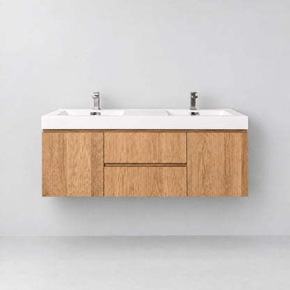 Bliss 60" Fluted Oakwood Double Sink Wall Mount Vanity - ETA Late Sept