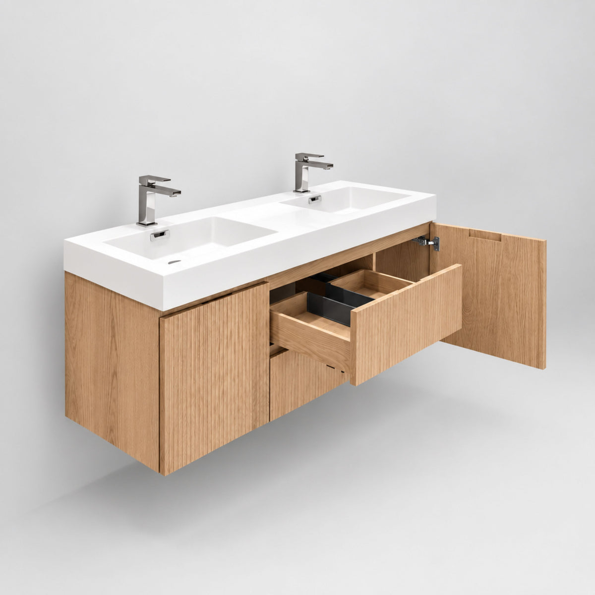 Bliss 60" Fluted Oakwood Double Sink Wall Mount Vanity - ETA Late Sept