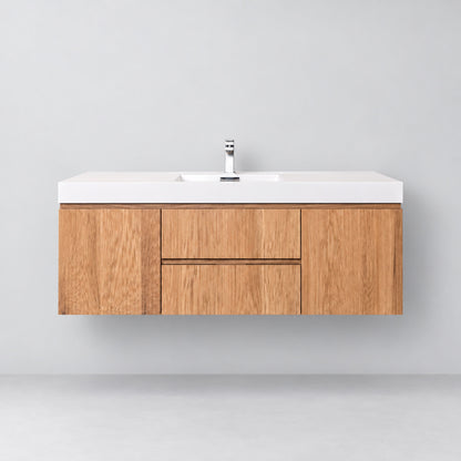 Bliss 60" Fluted Oakwood Single Sink Wall Mount Vanity - ETA Late Sept