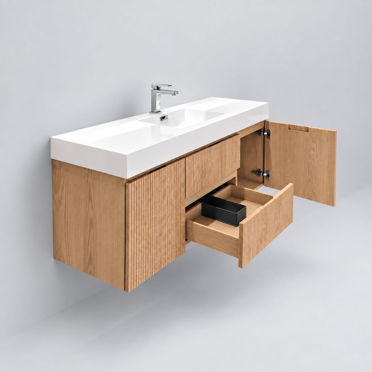 Bliss 60" Fluted Oakwood Single Sink Wall Mount Vanity - ETA Late Sept