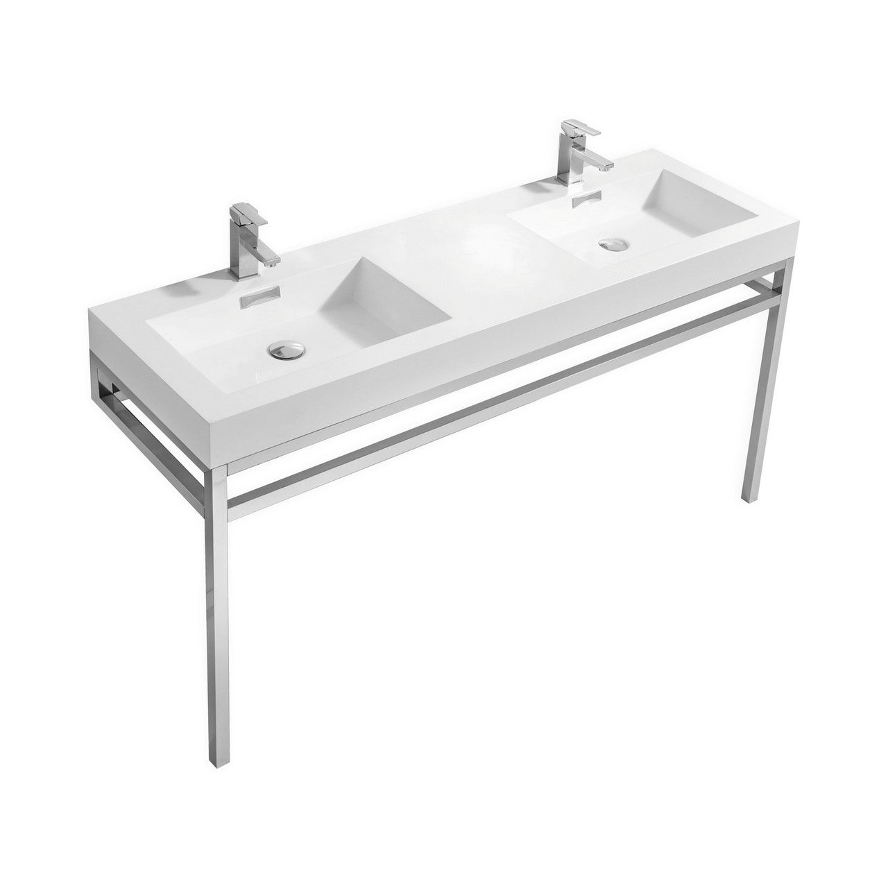Haus 60" Double Sink Stainless Steel Console w/ White Acrylic Sink Chrome