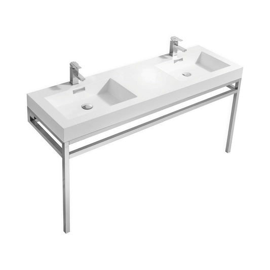 Haus 60" Double Sink Stainless Steel Console w/ White Acrylic Sink Chrome