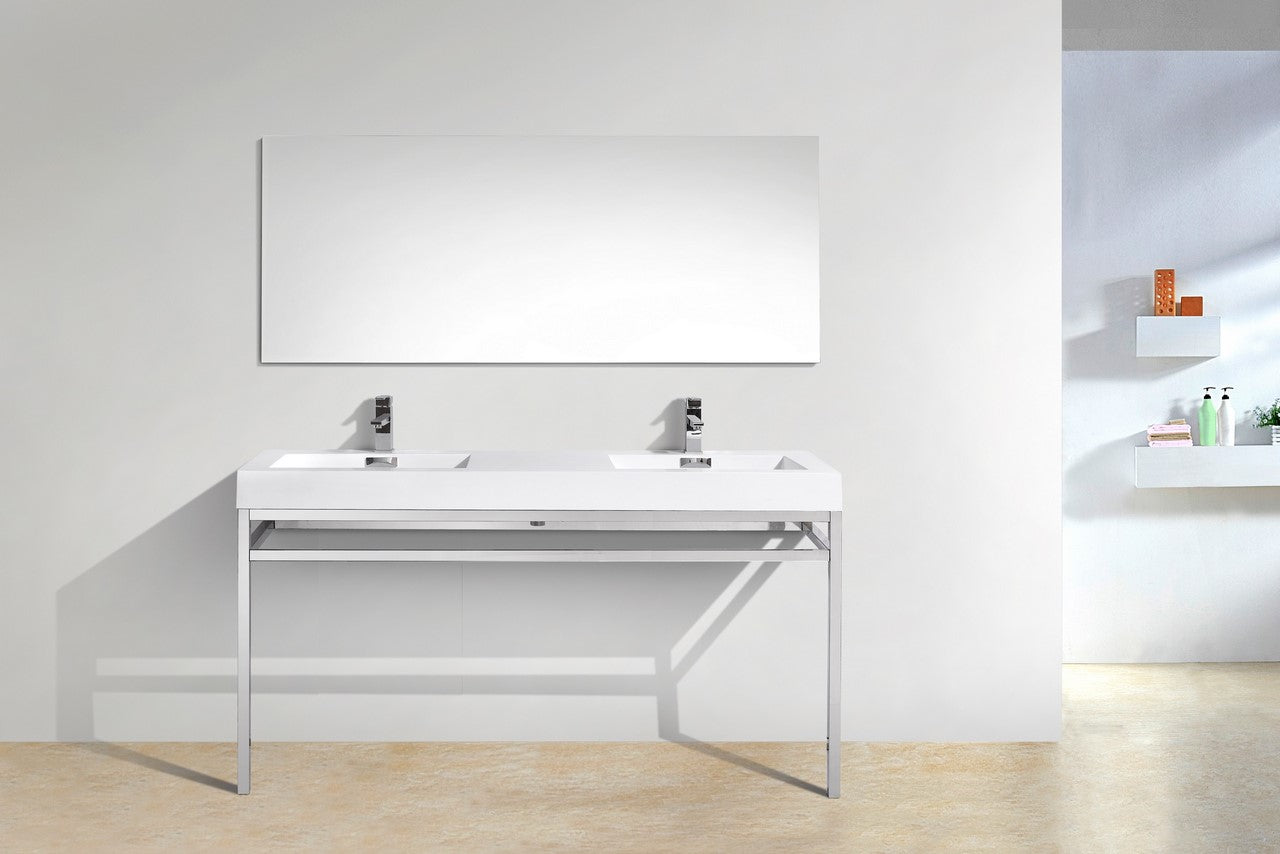 Haus 60" Double Sink Stainless Steel Console w/ White Acrylic Sink Chrome