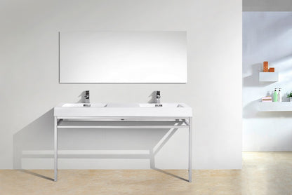 Haus 60" Double Sink Stainless Steel Console w/ White Acrylic Sink Chrome