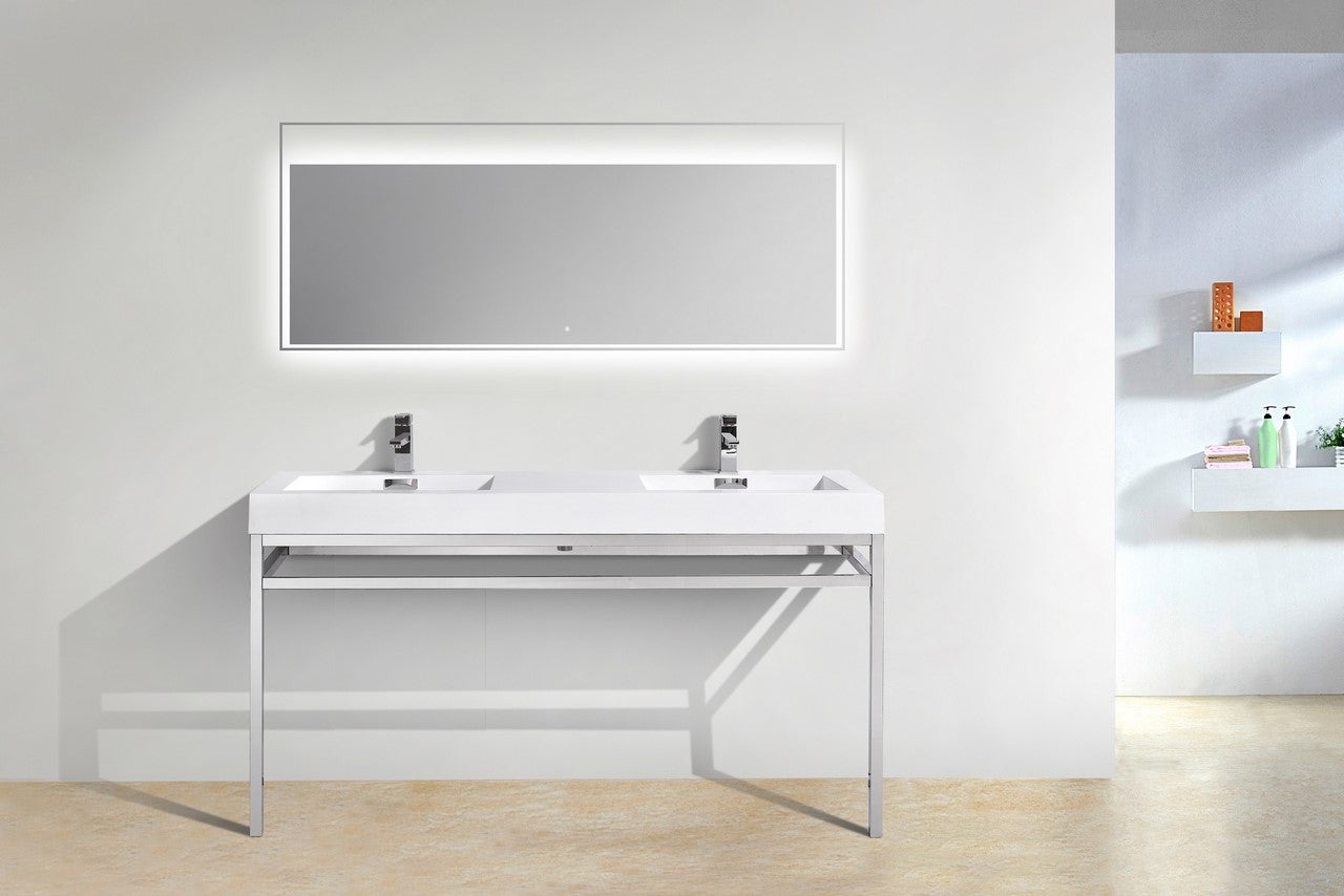 Haus 60" Double Sink Stainless Steel Console w/ White Acrylic Sink Chrome