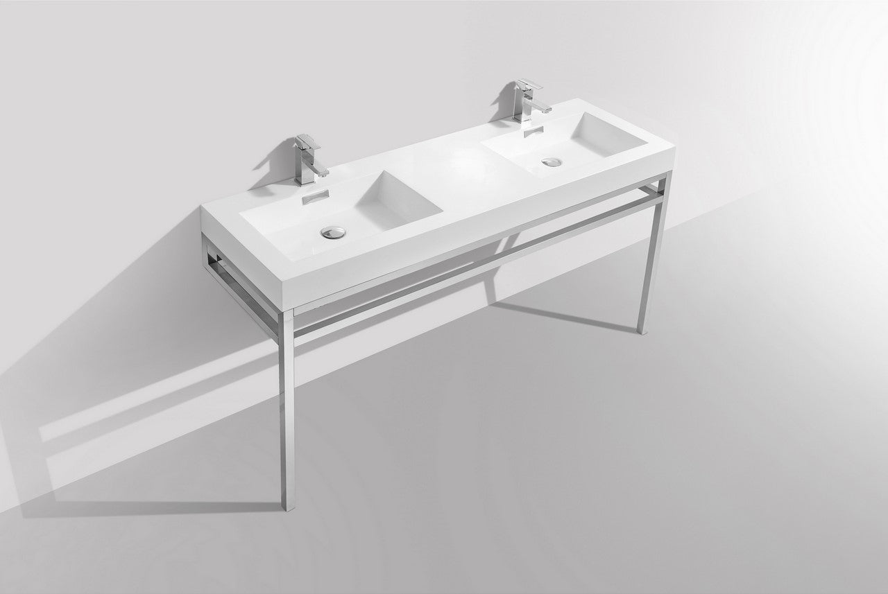 Haus 60" Double Sink Stainless Steel Console w/ White Acrylic Sink Chrome