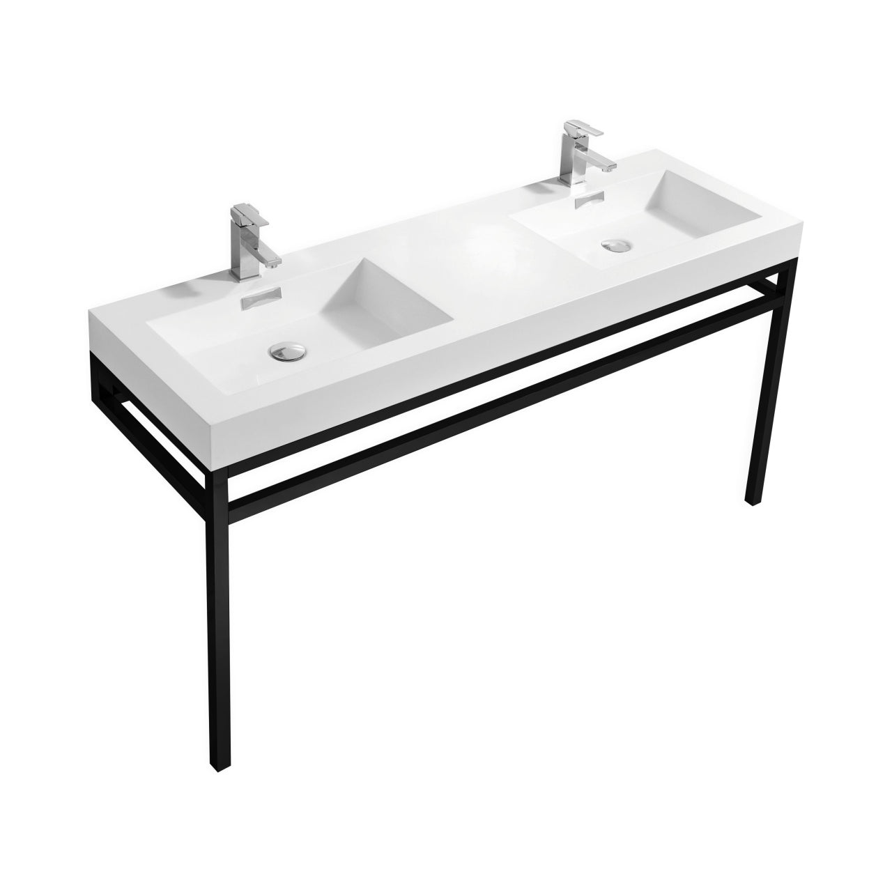 Haus 60" Double Sink Stainless Steel Console w/ White Acrylic Sink Matte Black
