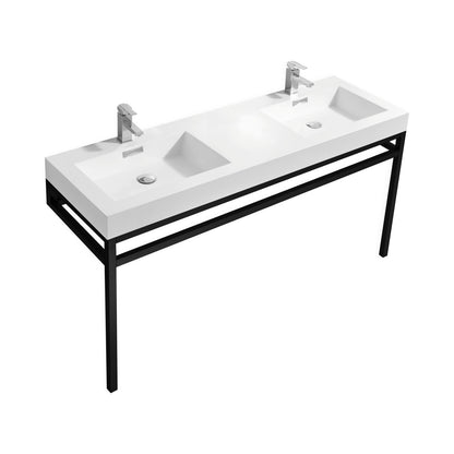 Haus 60" Double Sink Stainless Steel Console w/ White Acrylic Sink Matte Black