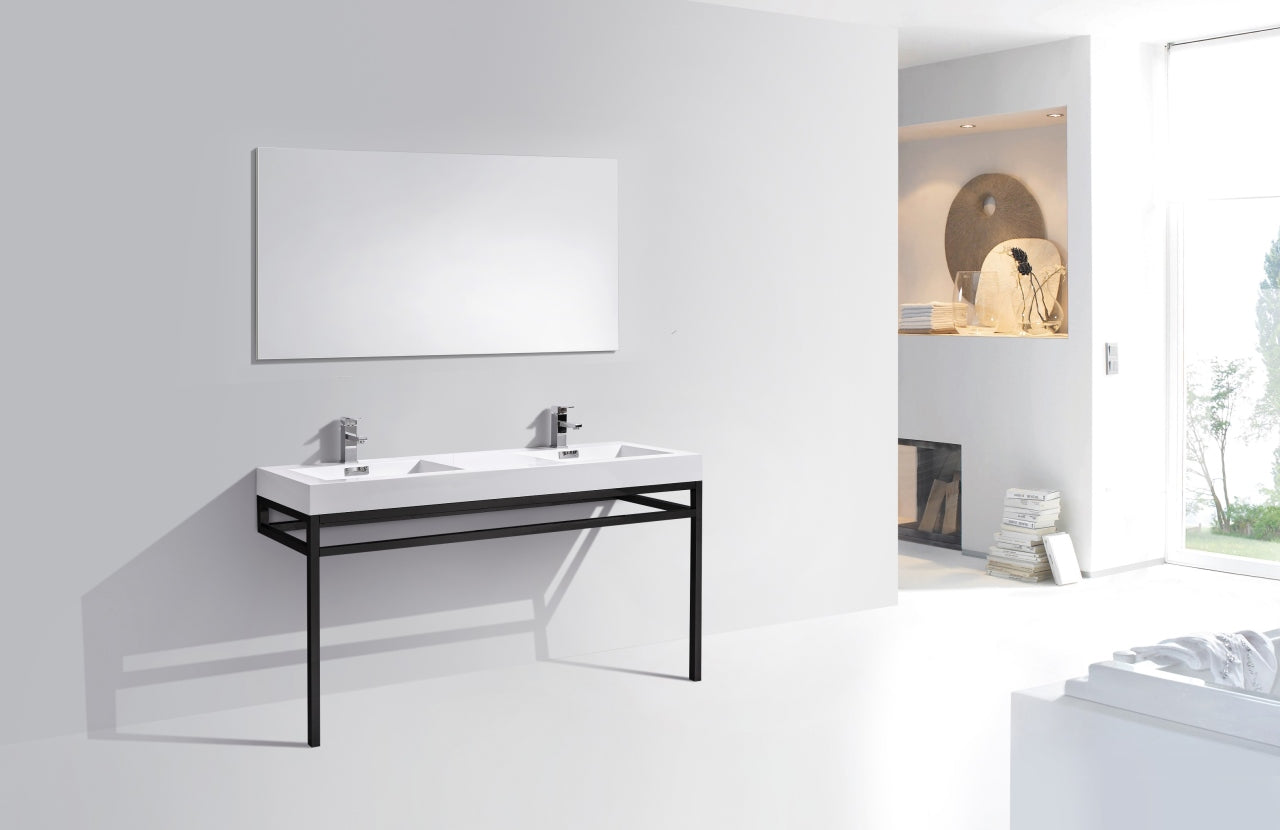 Haus 60" Double Sink Stainless Steel Console w/ White Acrylic Sink Matte Black