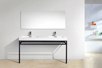 Haus 60" Double Sink Stainless Steel Console w/ White Acrylic Sink Matte Black
