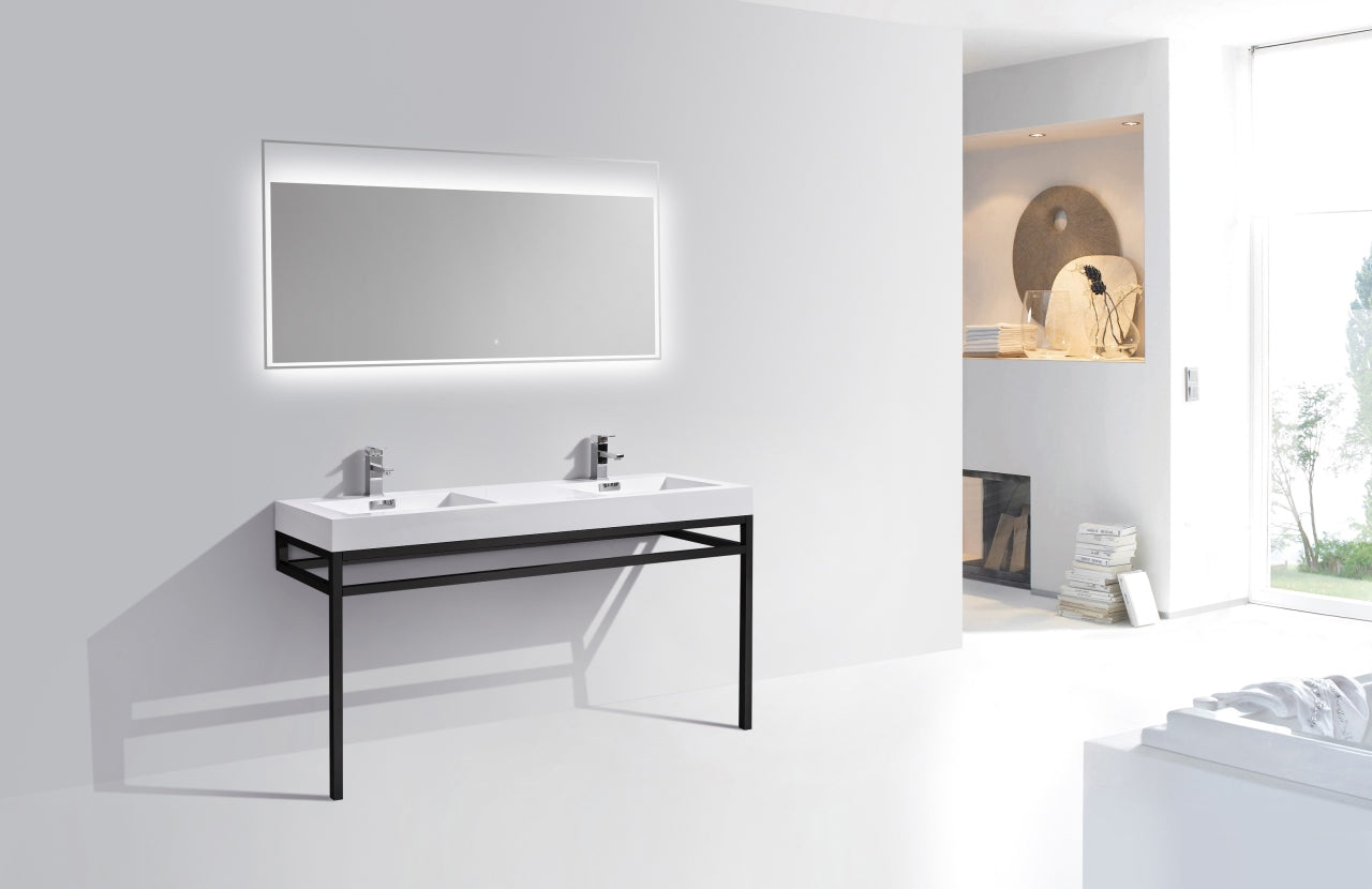 Haus 60" Double Sink Stainless Steel Console w/ White Acrylic Sink Matte Black