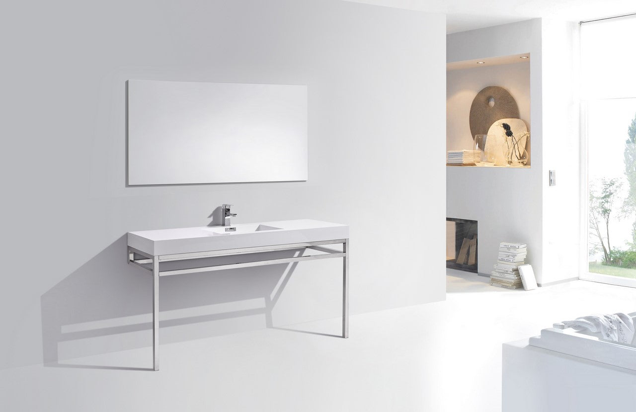 Haus 60" Single Sink Stainless Steel Console w/ White Acrylic Sink Chrome